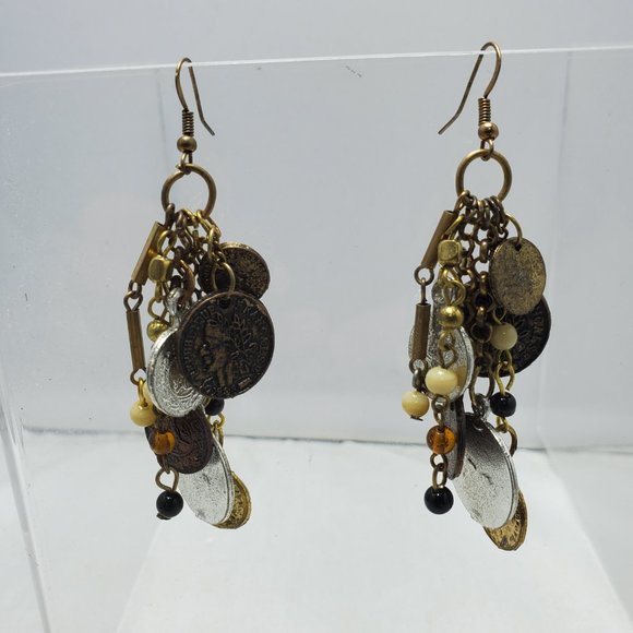 Soft Surrounding multi color coin dangle earring fish hook - Picture 5 of 6